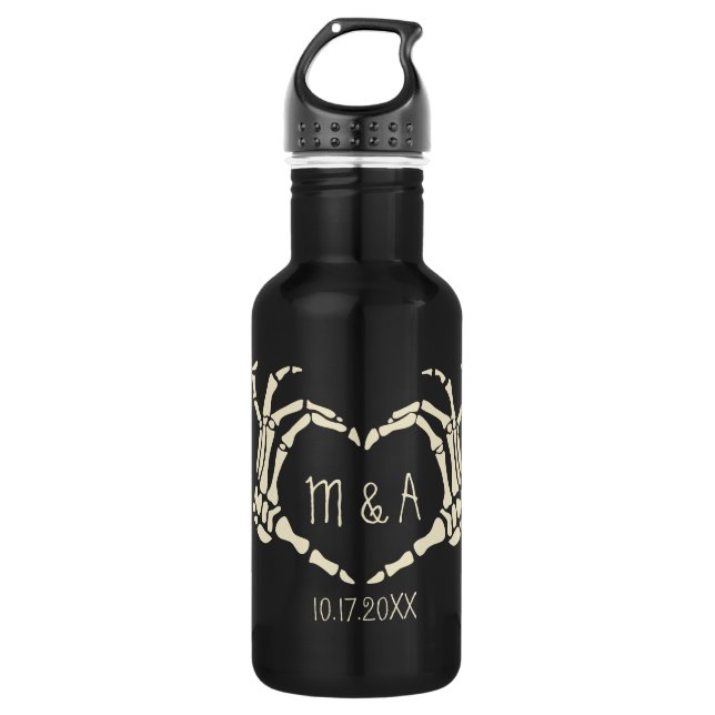 Bouteille D'eau Skeleton Main Forme de coeur Mariage personnalisé (Devant)