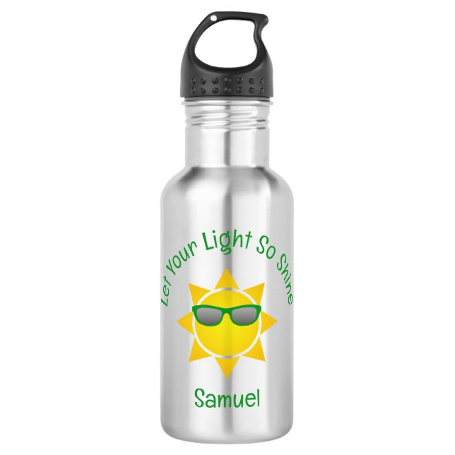 Bouteille D'eau Soleil avec Slogan et Nom Lunettes Vertes (Devant)