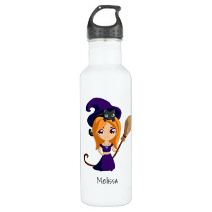 Bouteille D'eau Sorcière mignonne en Casquette violet Halloween