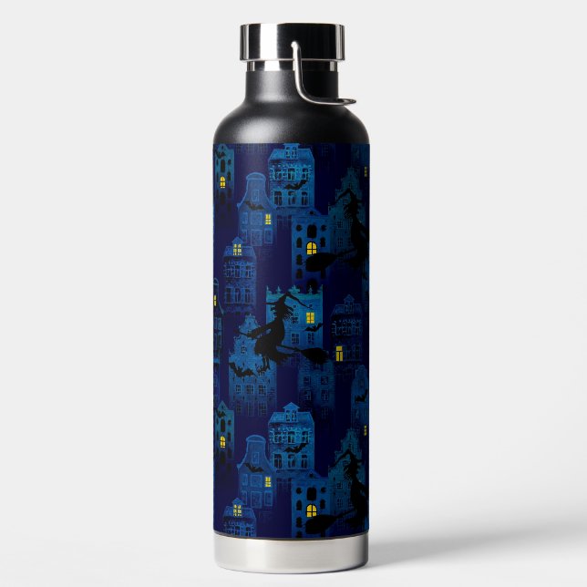 BOUTEILLE D'EAU SPOOKY HALLOWEEN BLUE NIGHTTIME CITY SCENE (Droite)