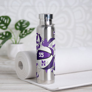 Bouteille D'eau sport de fille violet blanc basketball étoiles