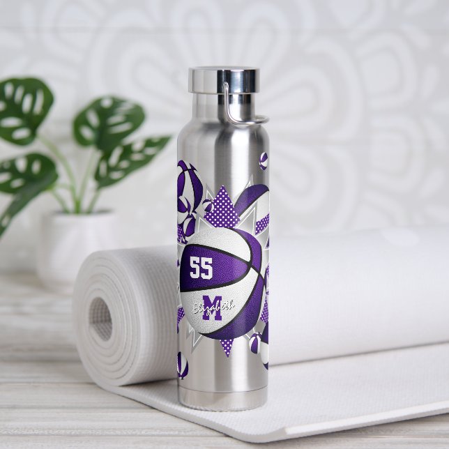 Bouteille D'eau sport de fille violet blanc basketball étoiles (Yoga)