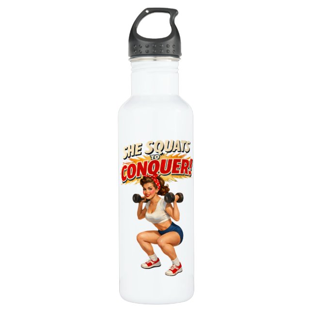 Bouteille D'eau Squats Conquer Funny Retro Gym Pin-Up Motivational (Devant)