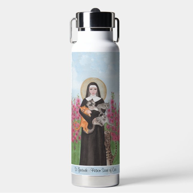 Bouteille D'eau St Gertrude Patron des Chats Aquarelle (Salle de sport)