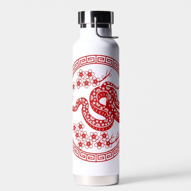 Bouteille D'eau Style de papier coupé rouge serpent chinois WB1 (Gauche)