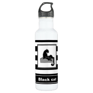 Bouteille D'eau Stylish Black Panther Cat White