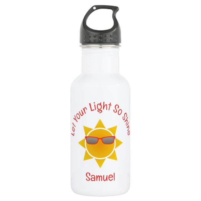 Bouteille D'eau Sun avec Red Shades Slogan et nom (Devant)