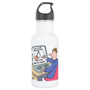 Bouteille D'eau Sur Computer Online Banking Drôle Cartoon