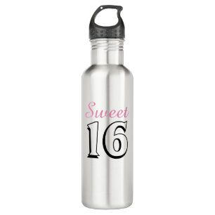 Bouteille D'eau Sweet 16 Moderne Chic Fille rose Anniversaire