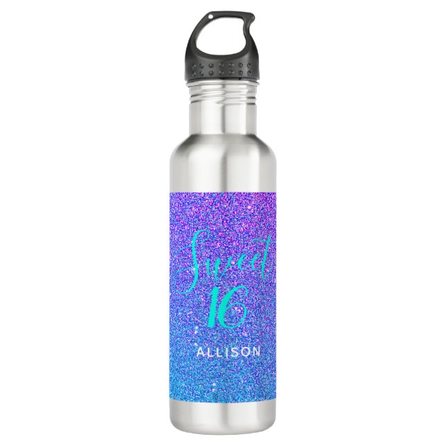 Bouteille D'eau Sweet 16 Turquoise Purple Parties scintillant Ombr (Devant)