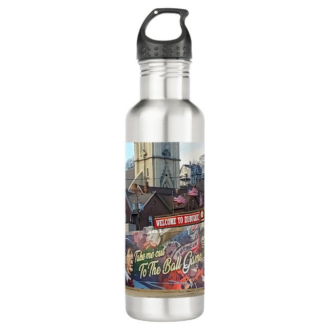 Bouteille D'eau Symbole de Dubuque, Iowa avec drapeau américain (Devant)