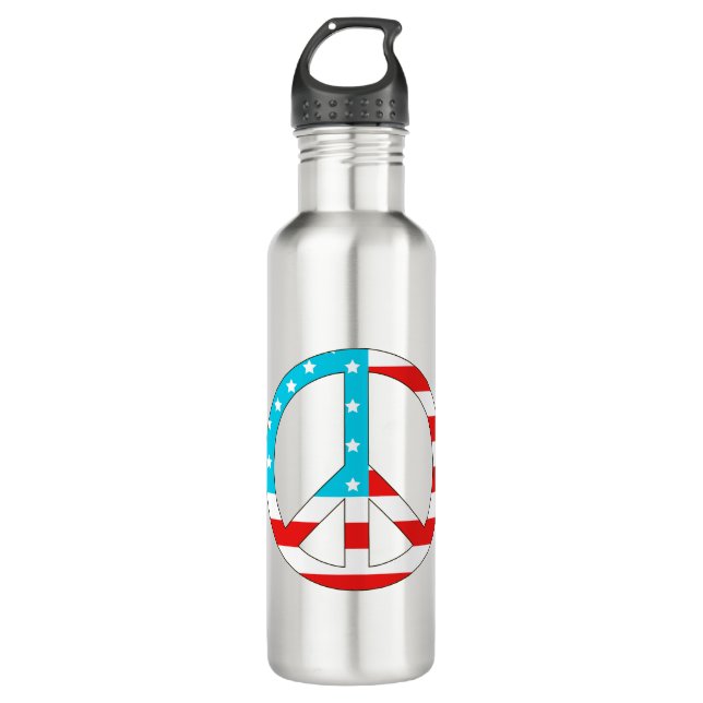 Bouteille D'eau Symbole de paix du drapeau américain (Devant)