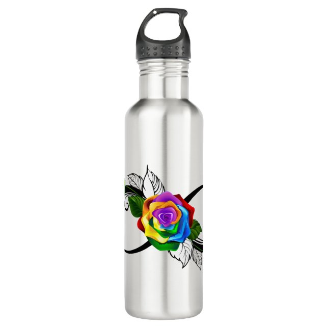 Bouteille D'eau Symbole d'infini avec Rose arc-en-ciel (Devant)
