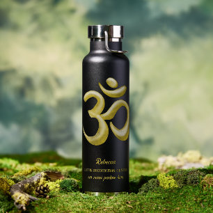 Bouteille D'eau SYMBOLE OM Or Élégant Sanskrit Spirituel Noir
