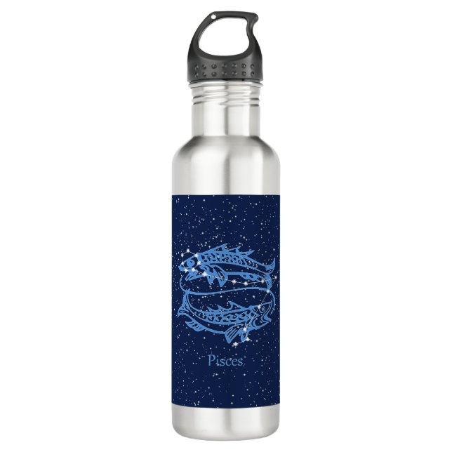 Bouteille D'eau Symbole Poissons Constellation et Zodiaque avec ét (Devant)