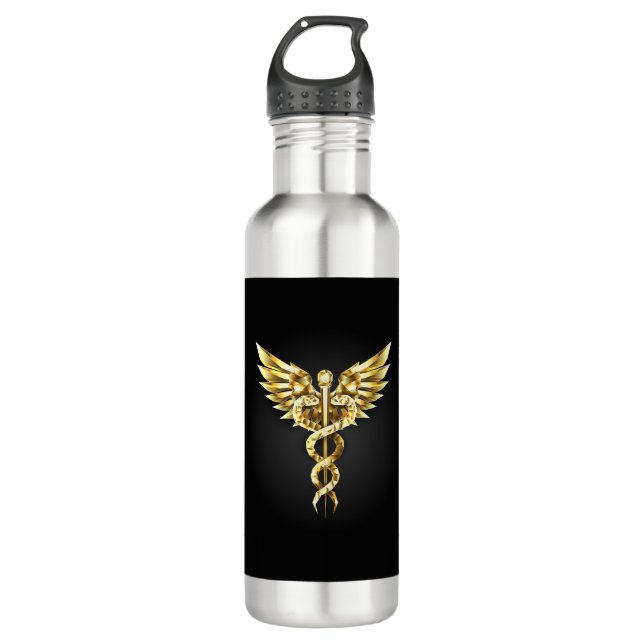 Bouteille D'eau Symbole Polygonal Or Caduceus (Devant)