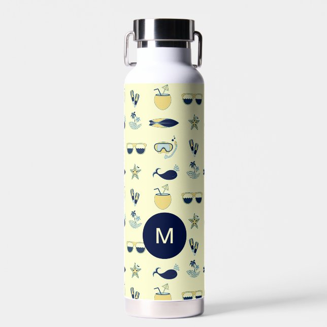 Bouteille D'eau Symboles d'été tendance Motif Monogramme (Avant)