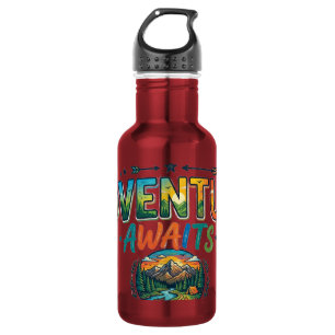 Bouteille D'eau T-shirt vintage montagne "L'aventure attend"