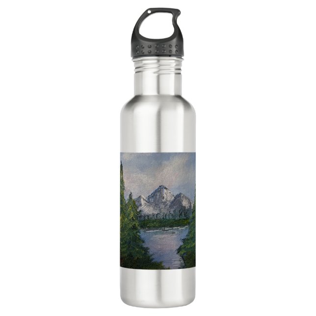 Bouteille D'eau Tableau de style Bob Ross #2 (Devant)