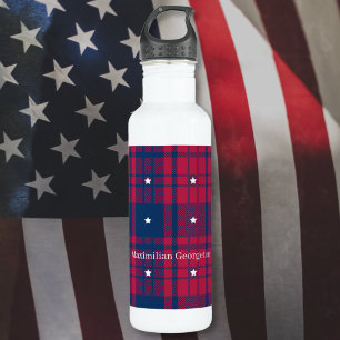 Bouteille D'eau Tartan - Patriotique - Étoiles Rouges Bleu Blanc