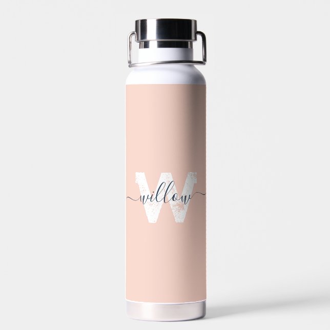 Bouteille D'eau Tendance Blush Pink Script Typographie Monographie (Arrière)