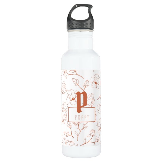 Bouteille D'eau Terracotta Floral Nom du monogramme (Devant)