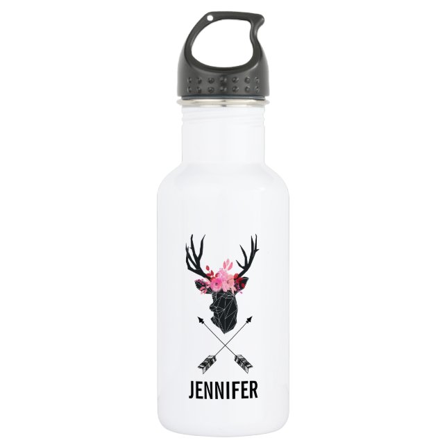 Bouteille D'eau Tête de cerf géométrique avec fleurs et flèches cr (Devant)