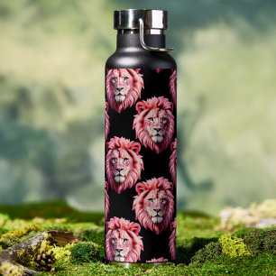 Bouteille D'eau Tête de lion rose motif animal design - Noir