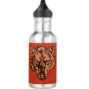 Bouteille D'eau Tête de loup sur fond rouge