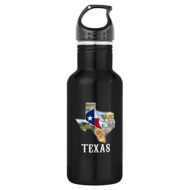 Bouteille D'eau Texas Map Drapeau Design pour les Texans fiers (Devant)