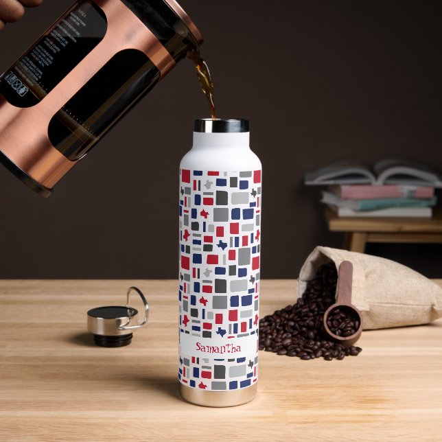 Bouteille D'eau Texas Red & Blue Wonky Carrés & Rectangles (Gym)