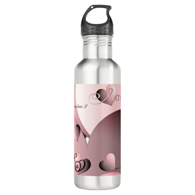 Bouteille D'eau Texte personnalisé et "Amour" écrit à la mainCoeur (Devant)