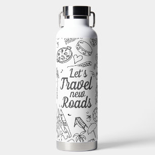 Bouteille D'eau Texte personnalisé Voyageons Icône Voyager Blanc
