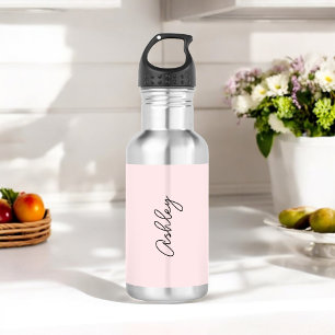 Bouteille D'eau Texte rose pâle Cursif Élégant