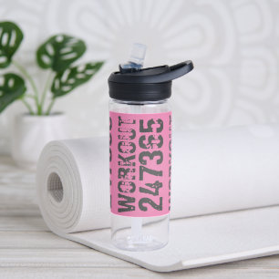 Bouteille D'eau Texte usé et rayé Workout 247365 rose