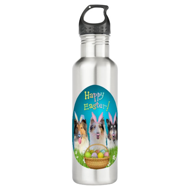 Bouteille D'eau Three Collie Easter Bunny  (Devant)