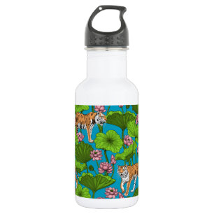 Bouteille D'eau Tigres dans l'étang rose lotus