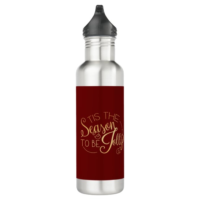Bouteille D'eau "Tis Season" Red Gold Script Holiday (Droite)