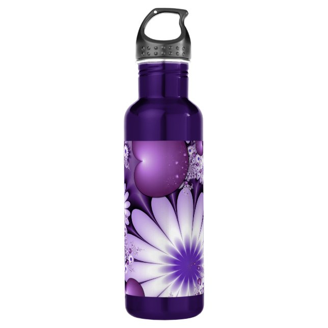 Bouteille D'eau Tomber dans l'amour Fleurs Abstraites et Coeurs Fr (Devant)
