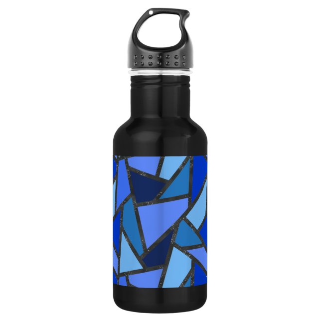 Bouteille D'eau Tons de motif en vitrail bleu (Devant)