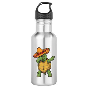 Bouteille D'eau Tortue Dabbing Sombrero Design Vectoriel Vintage_1