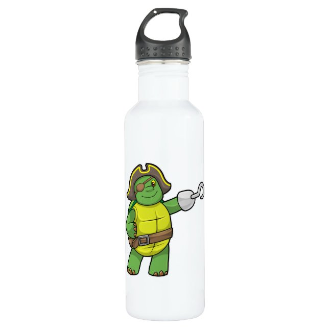 Bouteille D'eau Tortue en pirate avec patchs main et oeil (Devant)