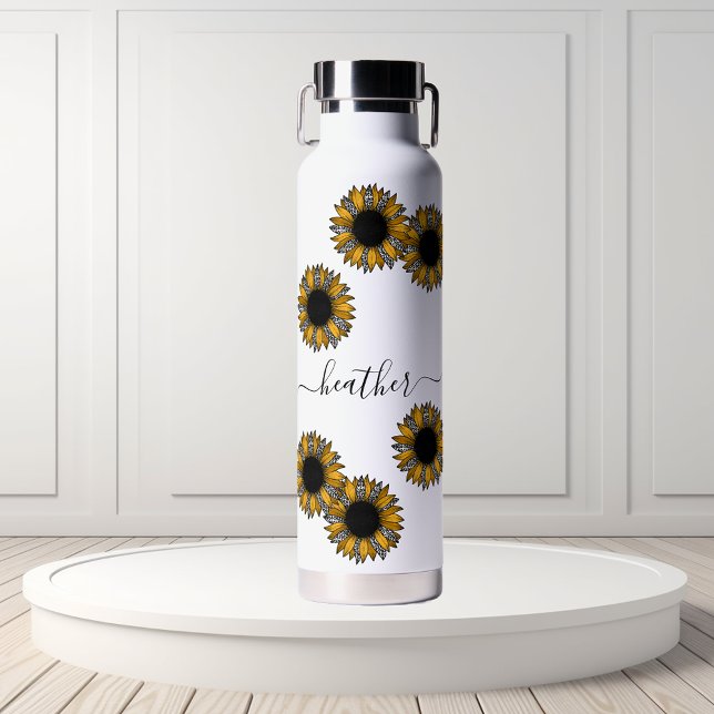 Bouteille D'eau Tournesol léopard Spot Monogramme Nom Personnalisé (Créateur téléchargé)