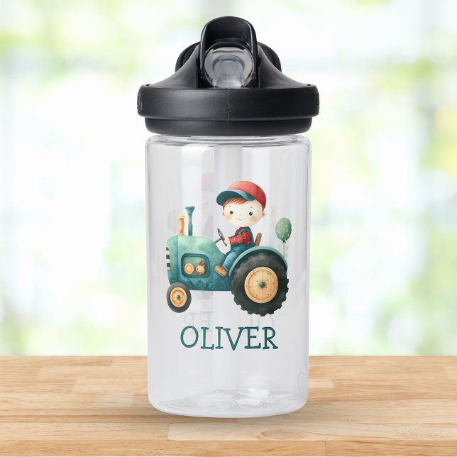 Bouteille D'eau Tracteur vert mignon pour garçons Personnalisé (Créateur téléchargé)