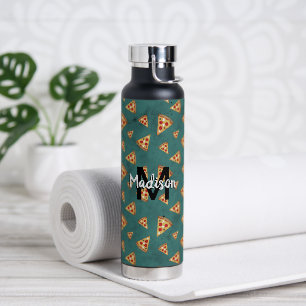 Bouteille D'eau Tranches de pizza cool motif sarcelle vintage Mono