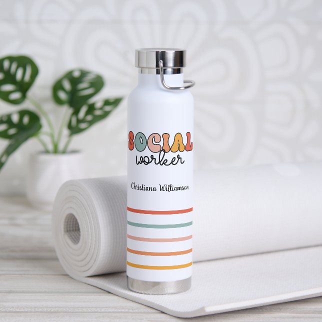 Bouteille D'eau Travailleur social rétro personnalisé (Yoga)