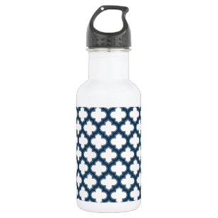 Bouteille D'eau Trellis, treillis, quatrefeuilles blanc et bleu ma