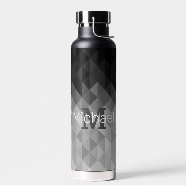 Bouteille D'eau Triangle gris carré géométrique motif Monogramme (Gauche)