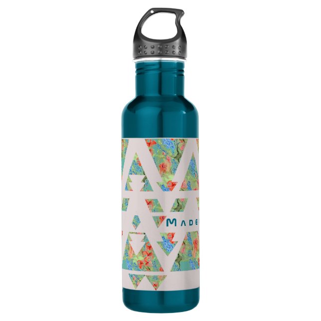 Bouteille D'eau Triangles et flèches florales avec votre nom (Devant)