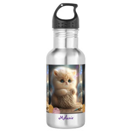Bouteille D'eau Tricot de chat mignon avec fils Nom personnalisé